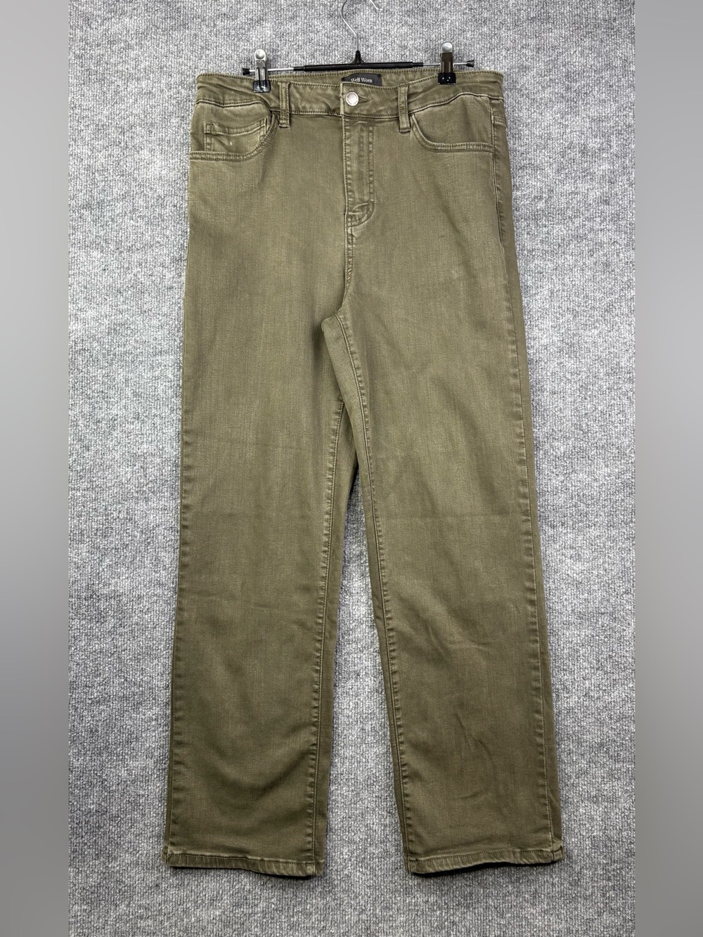 Well Worn Women’s Sz 12 Olive Green Stretch high rise Straight Jeans 28” Inseam - Picture 3 of 8
